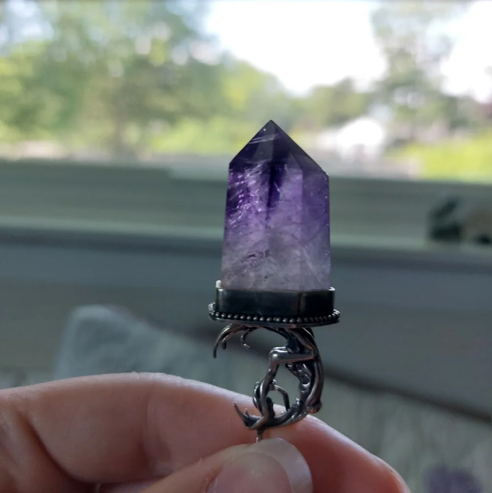 OOAK Amethyst Point Moon Rider Pendant - Picture 3 of 4